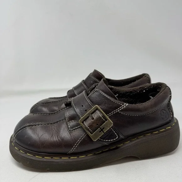 Dr Doc Martens Shoes Womens 9 Monk Strap Oxford Chunky Y2K Brown Leather Wedge - Picture 4 of 10